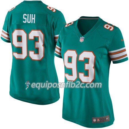 Camiseta Mujer NFL Miami Dolphins Ndamukong Suh 93 Nike Aqua 